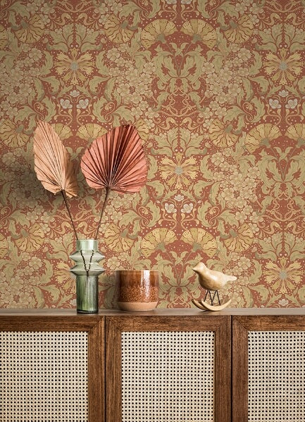 Ojvind Rust Floral Ogee Wallpaper