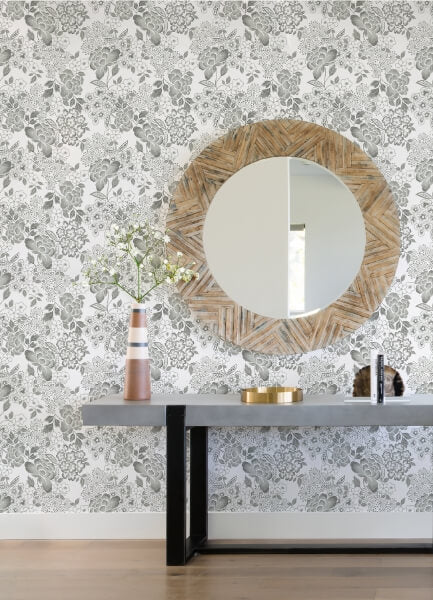 Irina Grey Floral Blooms Wallpaper