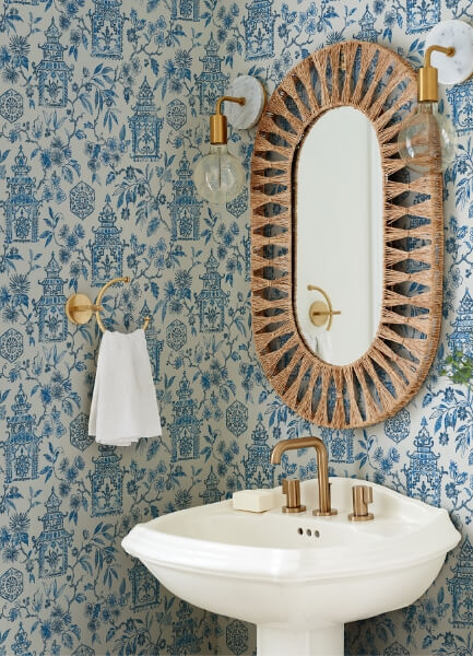 Helaine Blue Pagoda Wallpaper