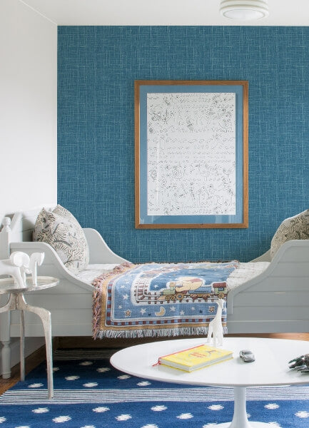Emerson Teal Faux Linen Wallpaper