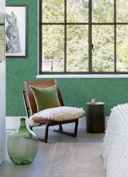 Emerson Green Faux Linen Wallpaper