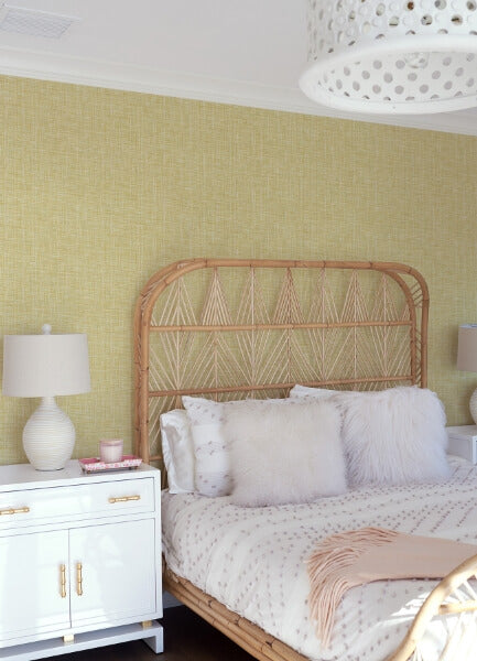 Emerson Yellow Faux Linen Wallpaper