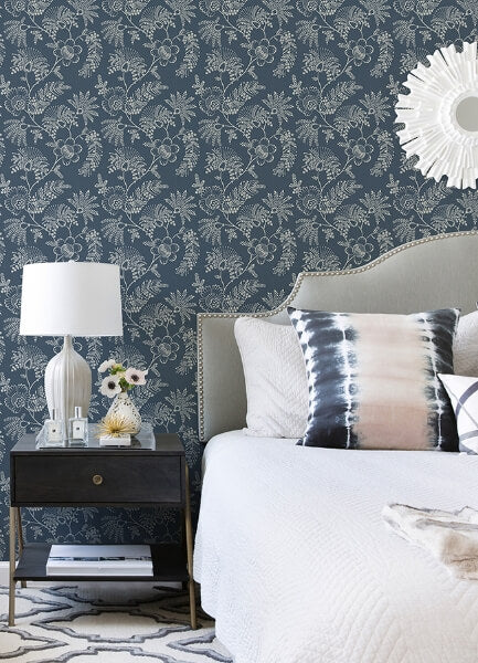 Maeve Dark Blue Jacobean Trail Wallpaper