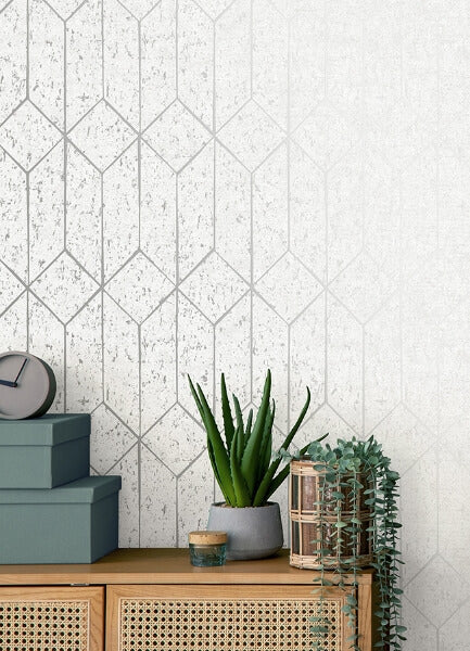 Hayden White Concrete Trellis Wallpaper