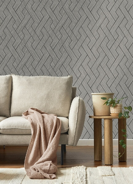 Ember Grey Geometric Basketweave Wallpaper