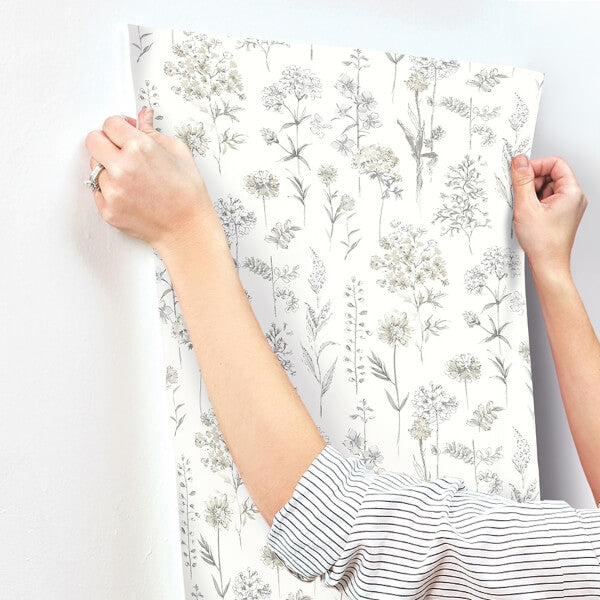 Bergamot Light Grey Wildflower Wallpaper