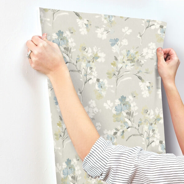Azalea Light Grey Floral Branches Wallpaper