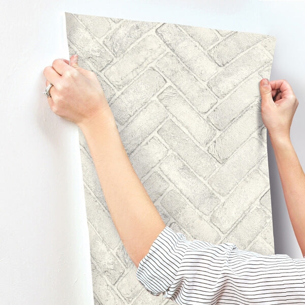 Canelle White Brick Herringbone Wallpaper