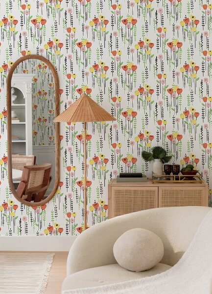 Mabel Yellow Floral Field Wallpaper