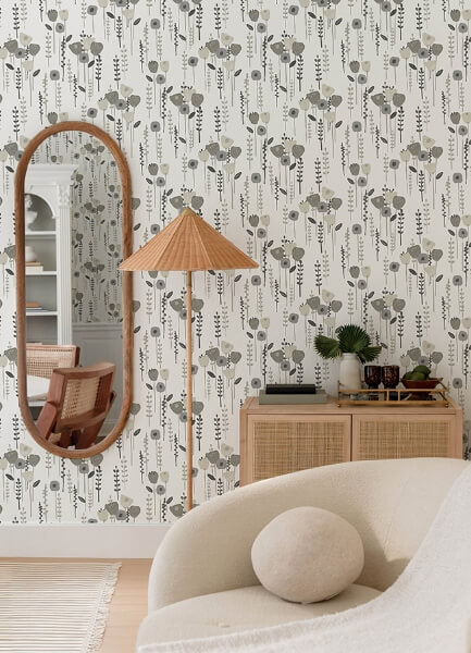 Mabel Grey Floral Field Wallpaper