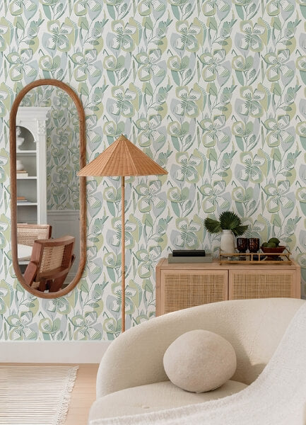 Nathalie Light Green Abstract Blooms Wallpaper