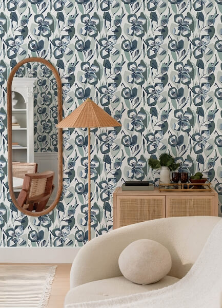 Nathalie Navy Abstract Blooms Wallpaper