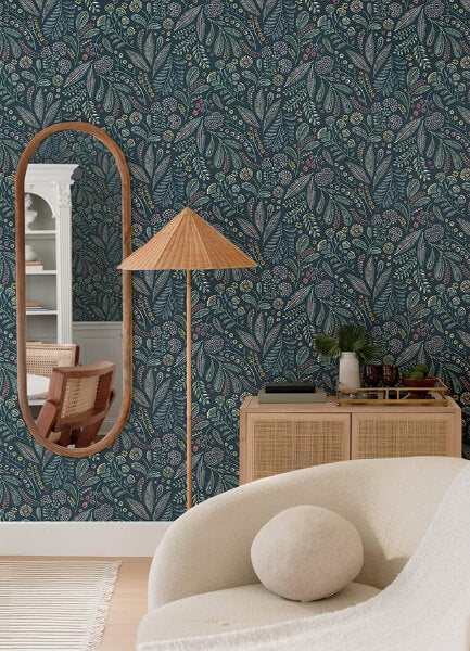 Briar Teal Floral Wallpaper