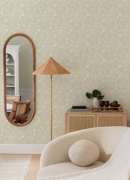 Idalia Beige Floral Flamingo Wallpaper