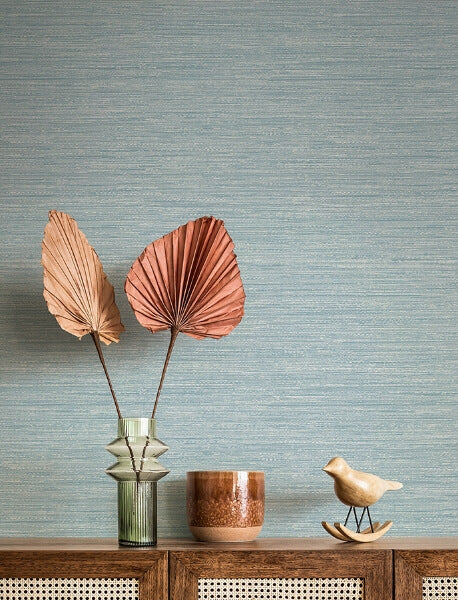 Sheehan Light Blue Faux Grasscloth Wallpaper