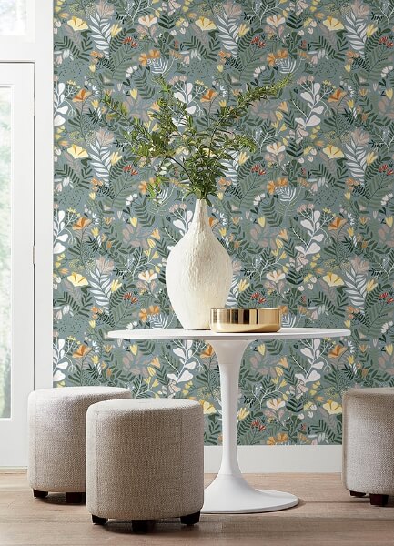 Brittsommar Slate Woodland Floral Wallpaper