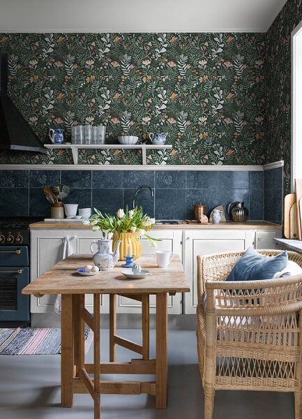 Brittsommar Evergreen Woodland Floral Wallpaper