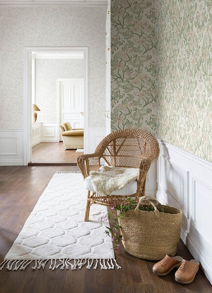 Lisa Olive Floral Damask Wallpaper