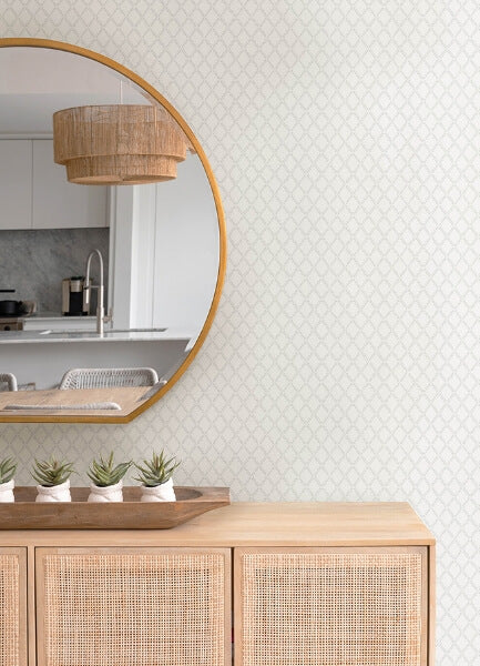 Trevor White Leaf Trellis Wallpaper