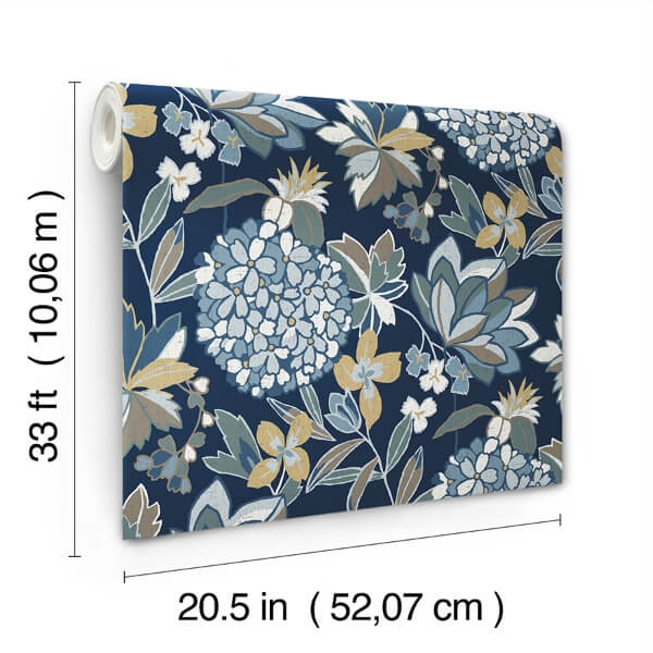 Valdivian Indigo Floral Wallpaper