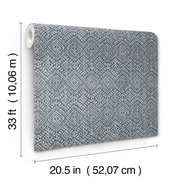 Gallivant Indigo Woven Geometric Wallpaper