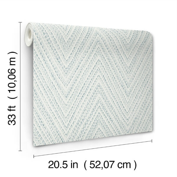 Lainey Blue Stitched Chevron Wallpaper