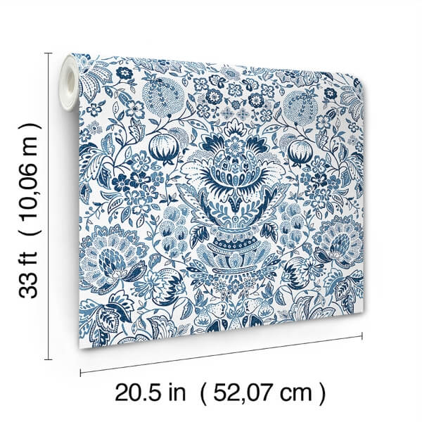 Blanche Blue Floral Damask Wallpaper