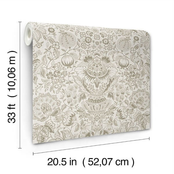 Blanche Neutral Floral Damask Wallpaper