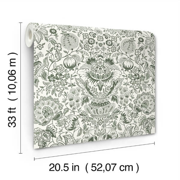 Blanche Dark Green Floral Damask Wallpaper