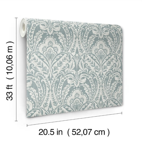 Berkshire Denim Damask Wallpaper