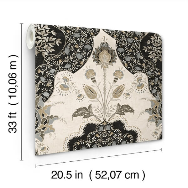 Auden Black Floral Grandeur Wallpaper