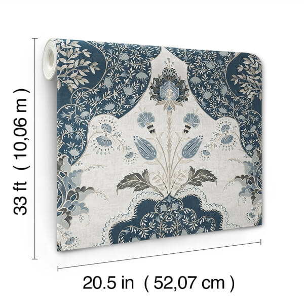 Auden Dark Blue Floral Grandeur Wallpaper