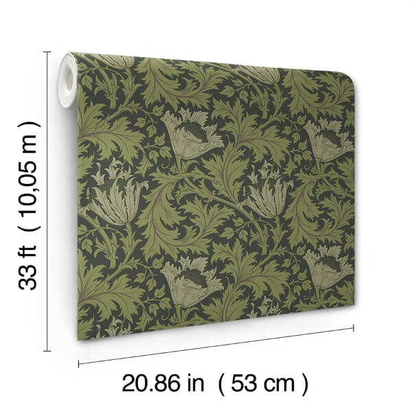 Anemone Dark Green Floral Trail Wallpaper