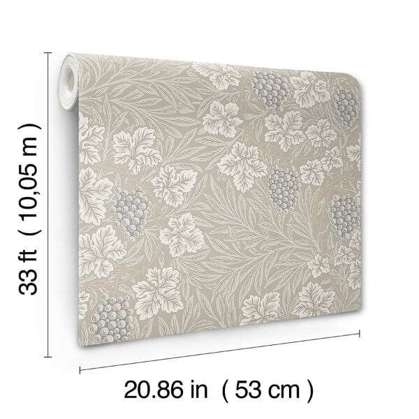 Vine Light Grey Woodland Fruits Wallpaper