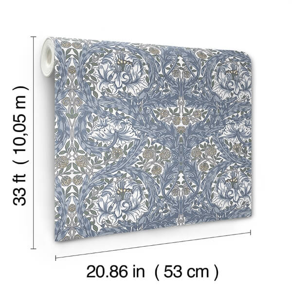 African Marigold Blue Floral Wallpaper