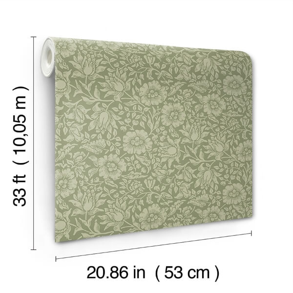 Mallow Green Floral Vine Wallpaper