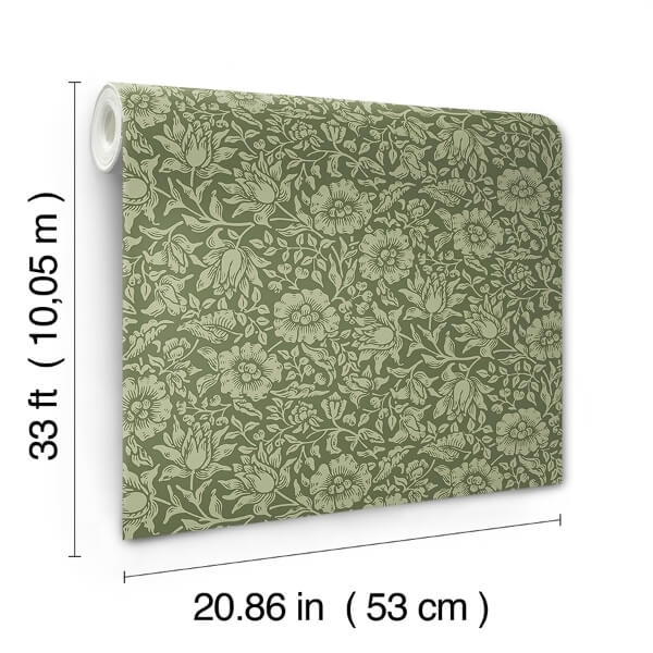 Mallow Dark Green Floral Vine Wallpaper