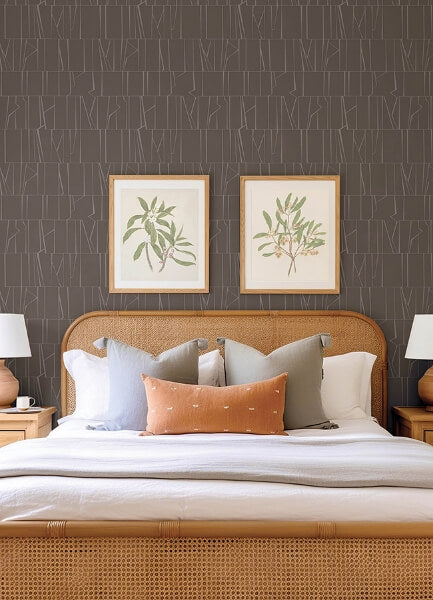 Huntington Chocolate Geometric Stripe Wallpaper