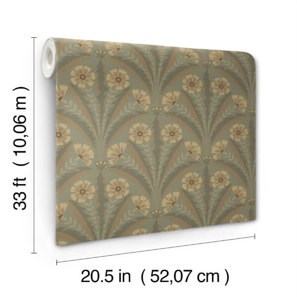 Tap Root Green Floral Damask Wallpaper