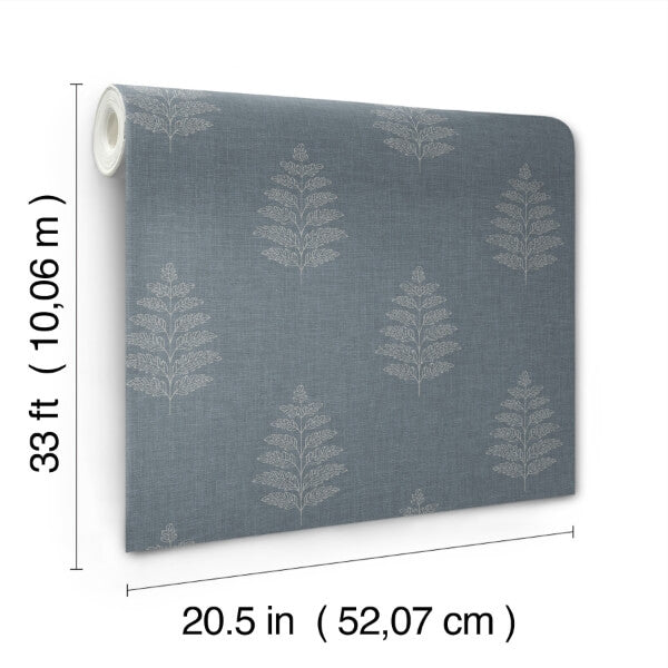 Frond Denim Leaf Wallpaper