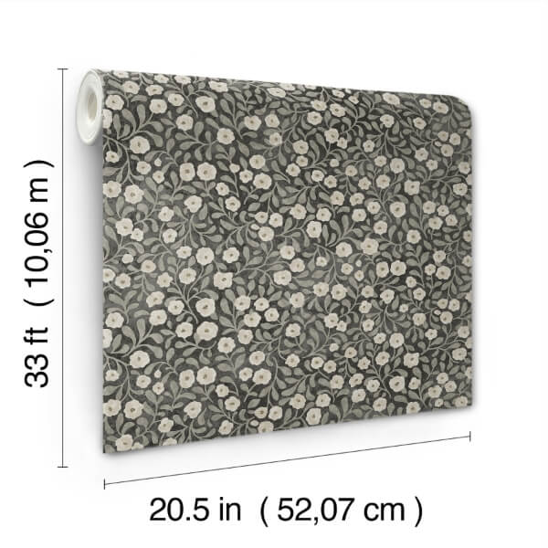 Poppy Trail Black Floral Wallpaper