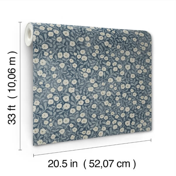Poppy Trail Dark Blue Floral Wallpaper