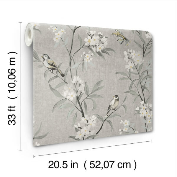 Tea Olive Gray Finch Frolic Wallpaper
