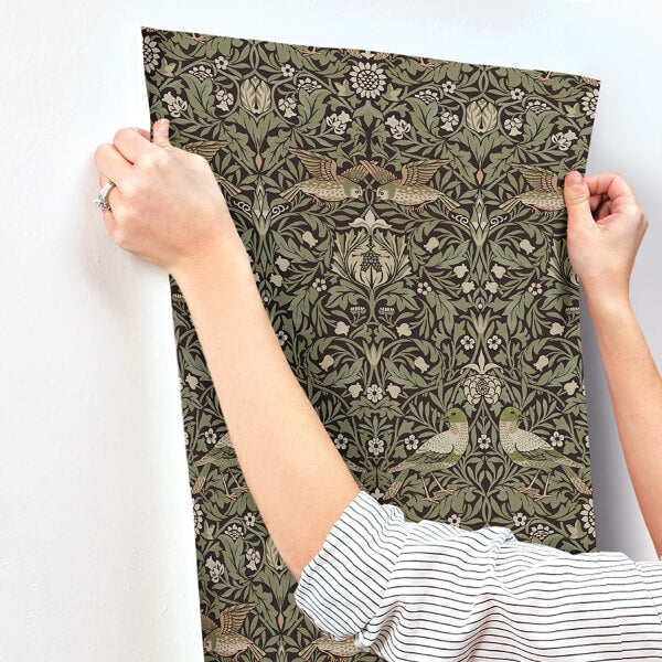 Bird Brown Floral Thicket Wallpaper