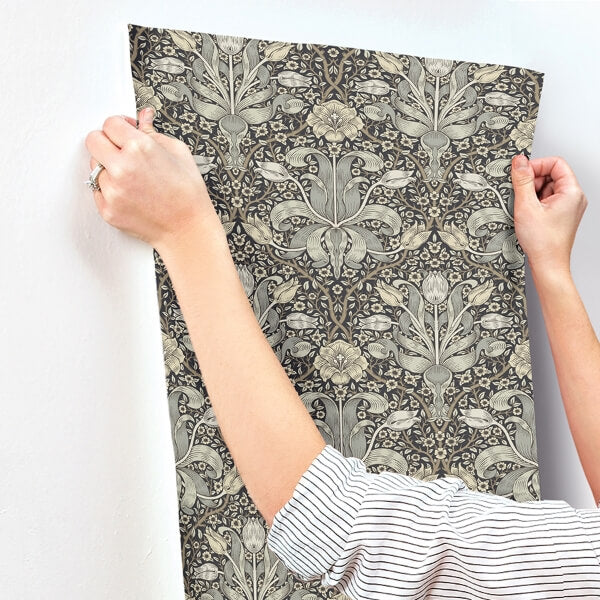 Spring Thicket Blue Tulip Damask Wallpaper