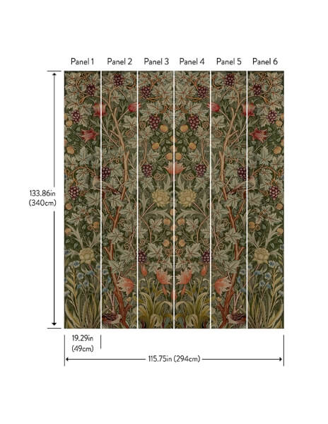 Vine Embroidery Dark Green Wall Mural