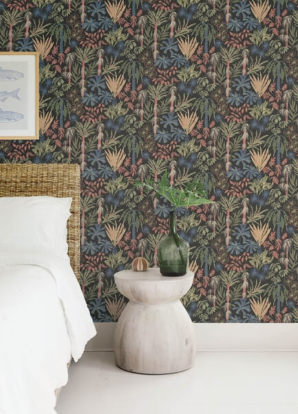 Everglades Black Botanical Wallpaper