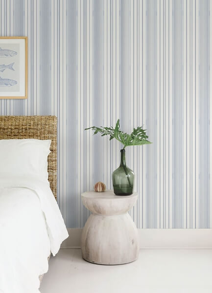 Navarres Stripe Blue Faux Linen Wallpaper