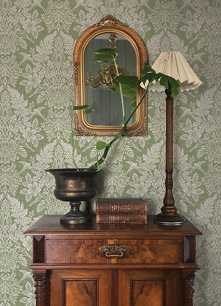 Finch Light Green Woodland Damask Wallpaper