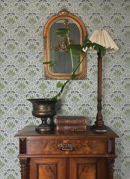 Woodbury Blue Floral Damask Wallpaper